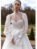 Long Sleeves Beaded White Organza Layered Wedding Dress